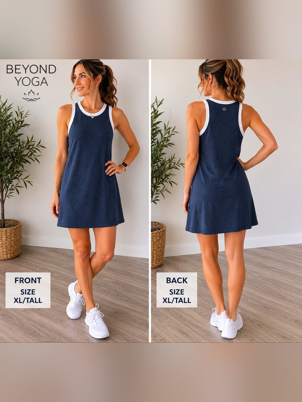 Beyond Yoga Blue Heathered Athletic Dress XL Tall Built In Bra